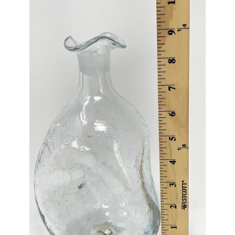 MCM Vintage Blenko #49 Clear Crackle Pinched Glass Decanter **No Stopper**